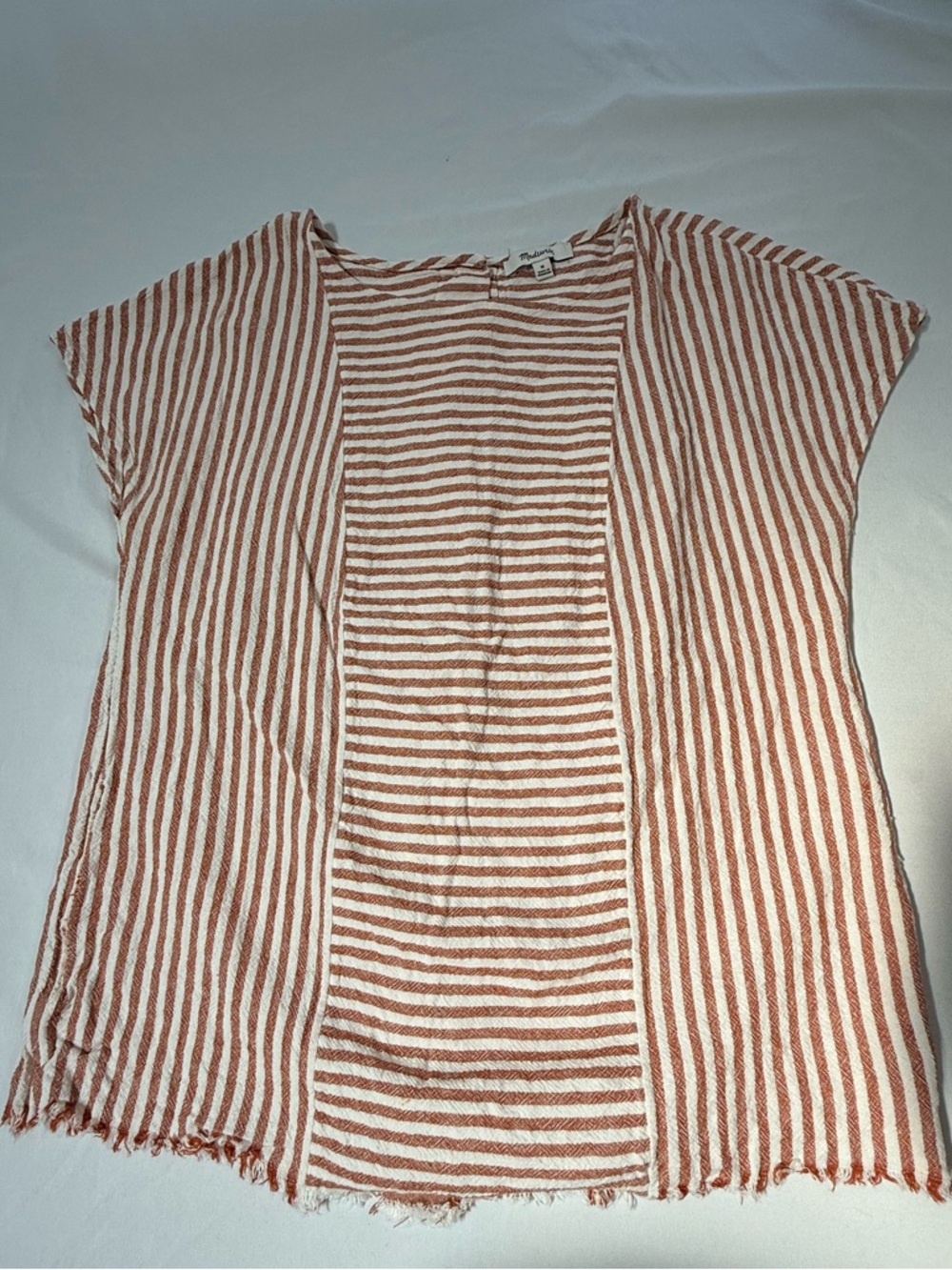 Madewell Rust and White Striped Short Sleeve Tunic